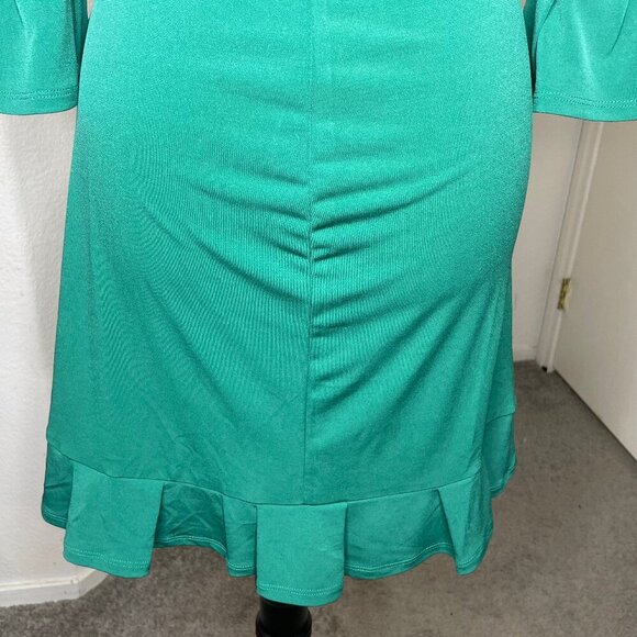BCBGeneration Green Wrap Tie Ruffled V Neck 3/4 Sleeve Dress Sz Medium Occasion - Picture 4 of 9